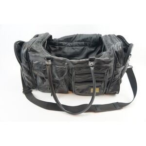 GC‎ Pioneer Express Black Patchwork Leather Duffel Bag Travel Weekender Carry On